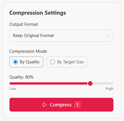 Compression settings panel with quality slider