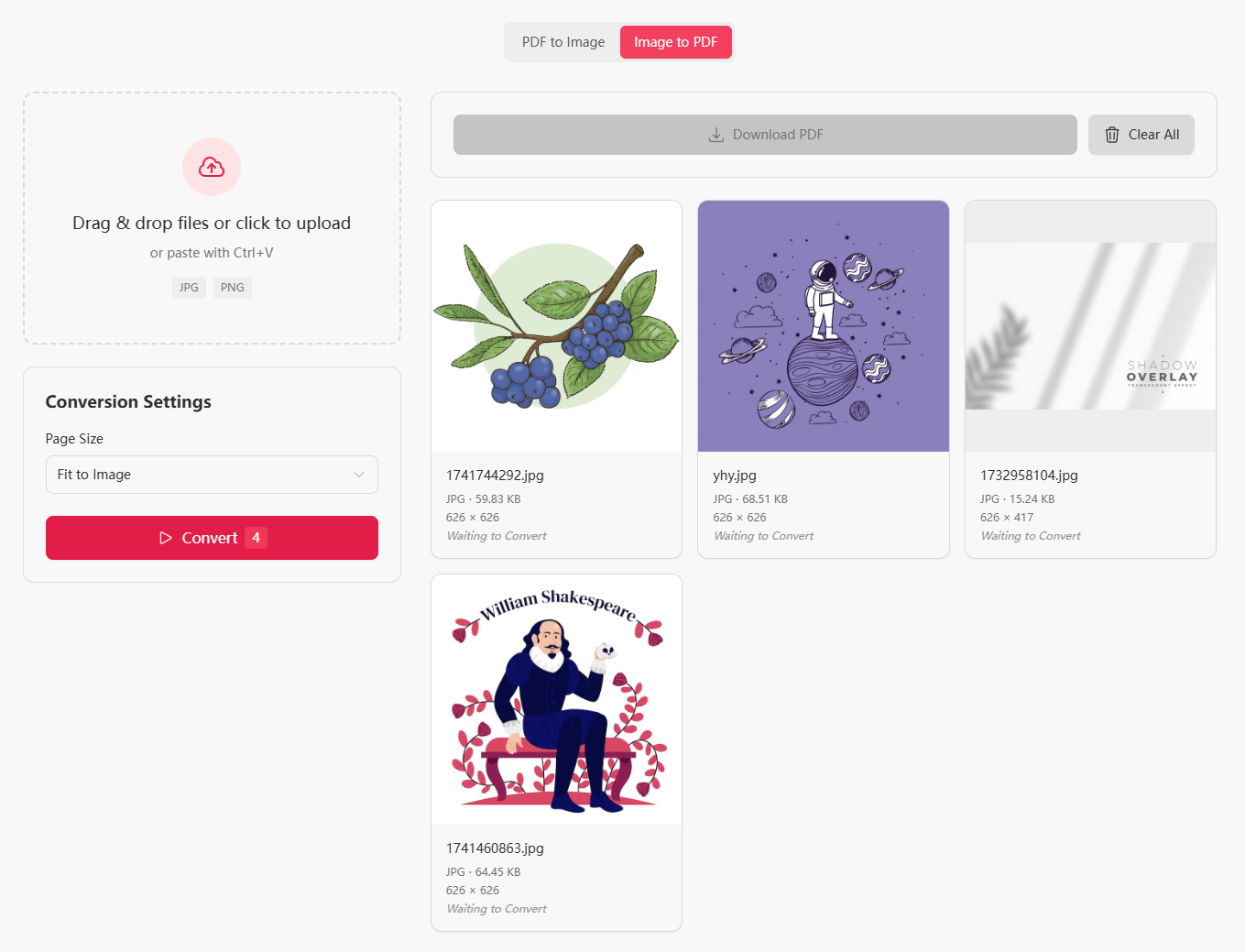 Images uploaded and displayed in grid