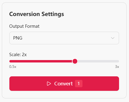 Output format, quality, and scale settings