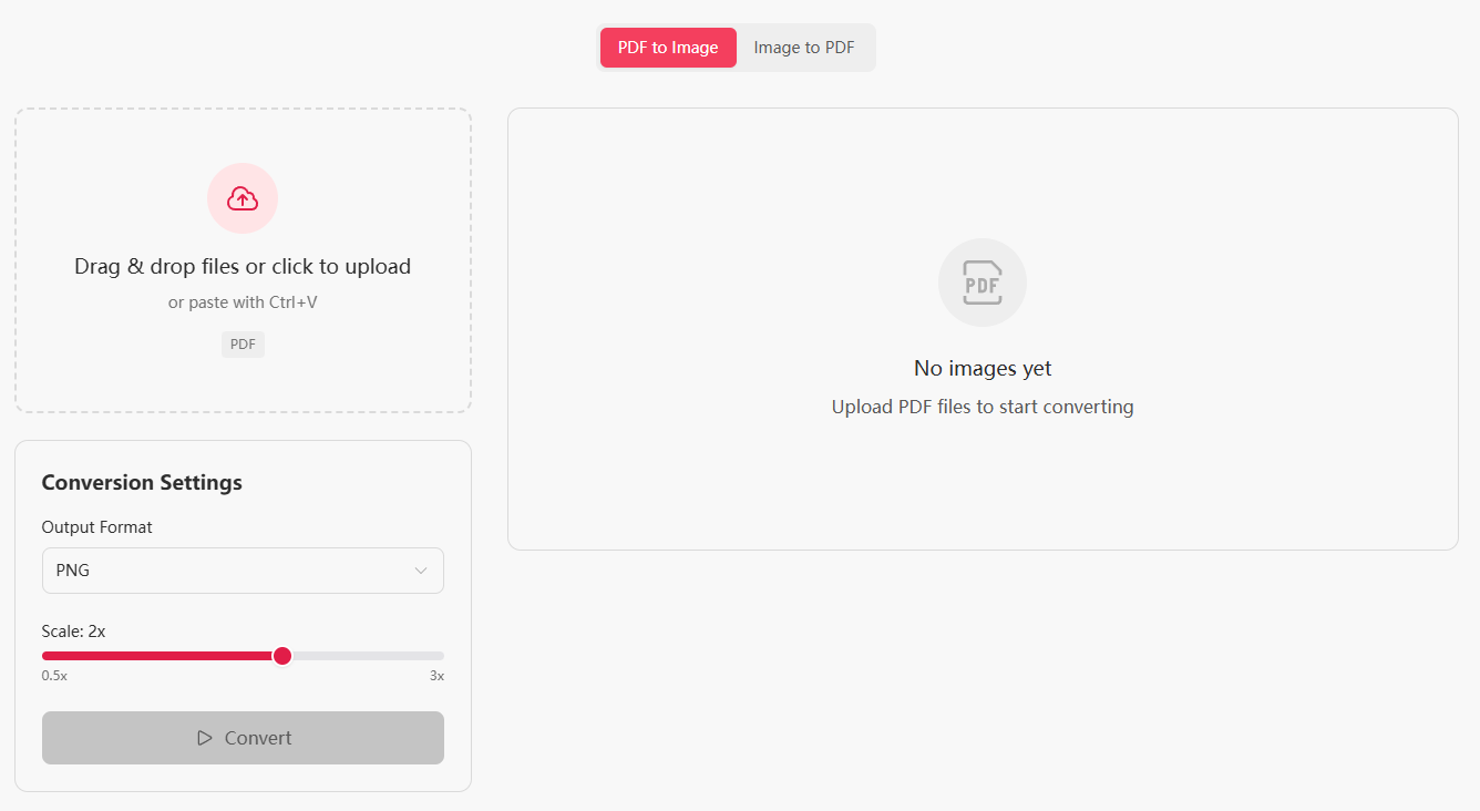 PDF to image tool interface